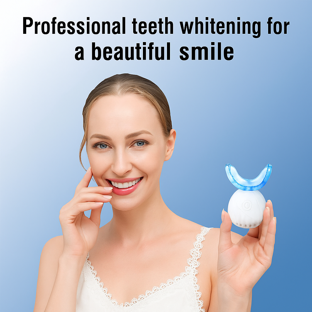 "Professional Teeth Whitening Kit with Rechargeable LED Light – Safe & Effective"