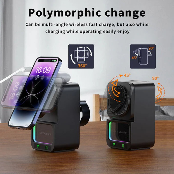 “5-in-1 Bluetooth Speaker with Wireless Charger – Music, Power & Style in One”