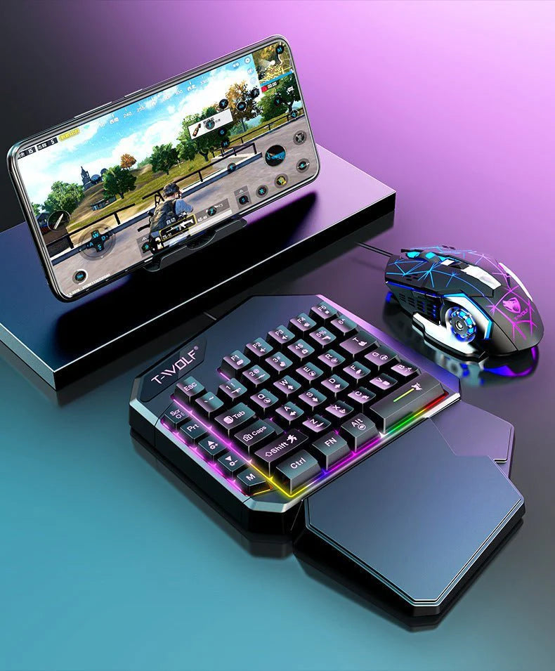 "Lei Lang TF900 One-Handed Gaming Keyboard & Mouse Combo – Ergonomic, RGB Backlit & High-Performance for Pro Gamers"